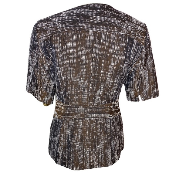 Yansi Fugel Jacket Kava Multi Brown Raffia Jacquard Inset Waist Short Sleeve  4 - Picture 3 of 6